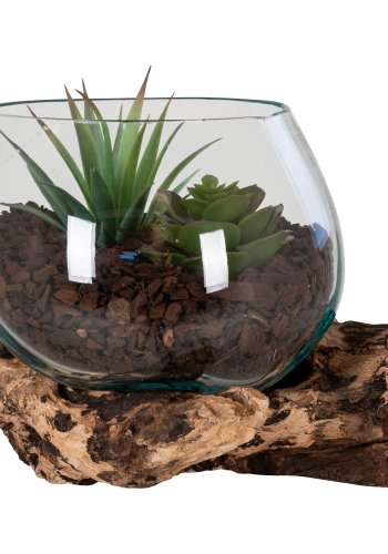 HOUSE NORDIC San Marino Vanndrpeskulptur - glass og naturlig teak (H:15)