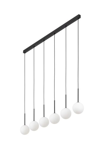 TK Martin taklampe, m. 6 skjermer - hvitt glass og sort metall