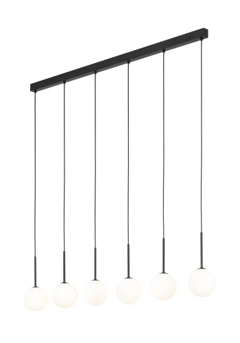 TK Martin taklampe, m. 6 skjermer - hvitt glass og sort metall