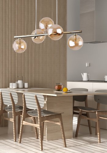 TK Estera taklampe, m. 5 skjermer - gull glass og metall