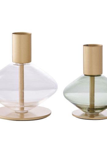 HOUSE NORDIC Lysestake - Lysestake, glass/metall, klar/grnn<br>sett med 2