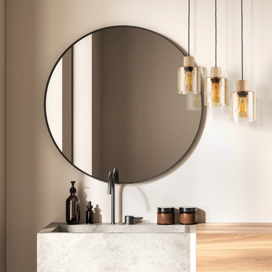 TK Orson taklampe, m. 3 skjermer - glass og tre 