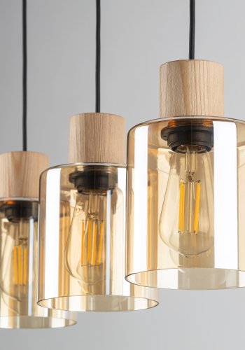 TK Orson taklampe, m. 3 skjermer - glass og tre 