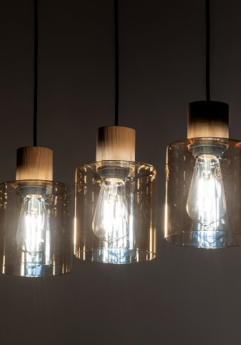 TK Orson taklampe, m. 3 skjermer - glass og tre 