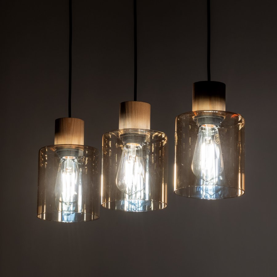 TK Orson taklampe, m. 3 skjermer - glass og tre 