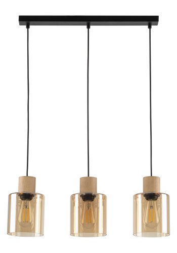 TK Orson taklampe, m. 3 skjermer - glass og tre 