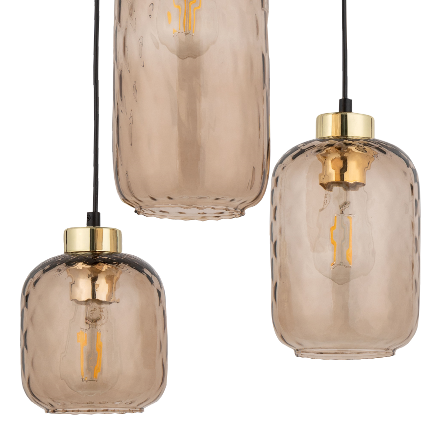 TK Pescara loftlampe, m. 3 skjermer - glass og sort metall