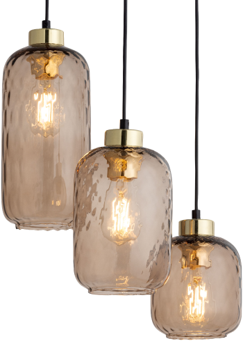 TK Pescara loftlampe, m. 3 skjermer - glass og sort metall