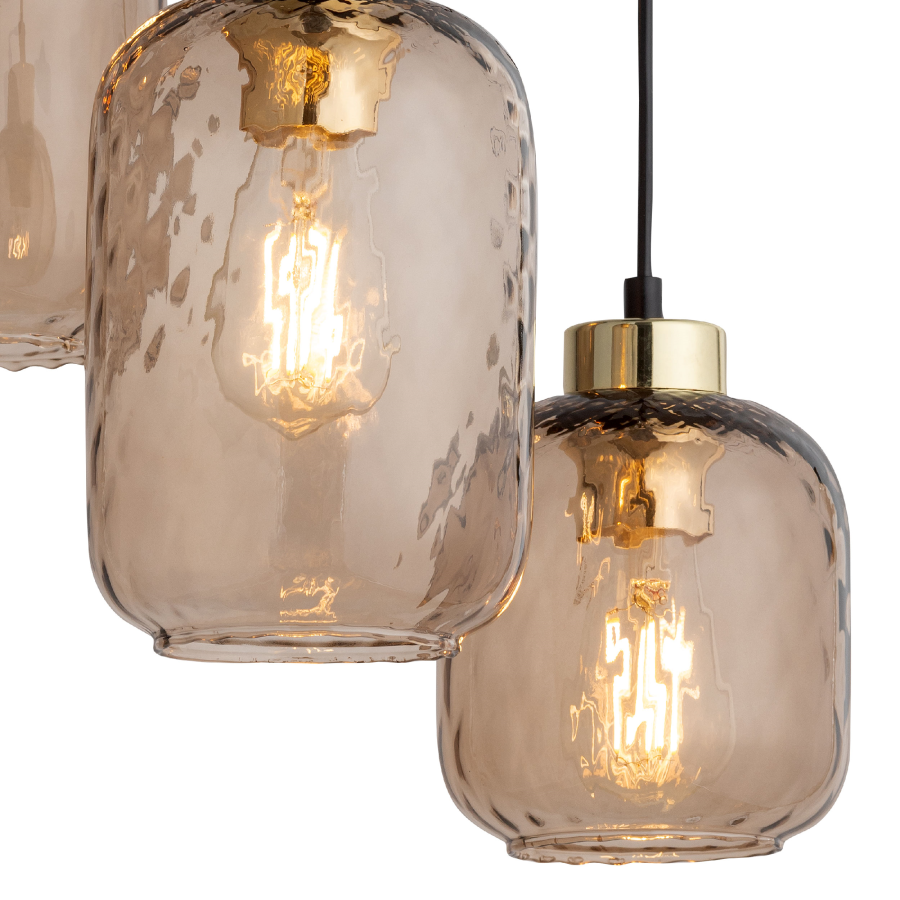 TK Pescara loftlampe, m. 3 skjermer - glass og sort metall