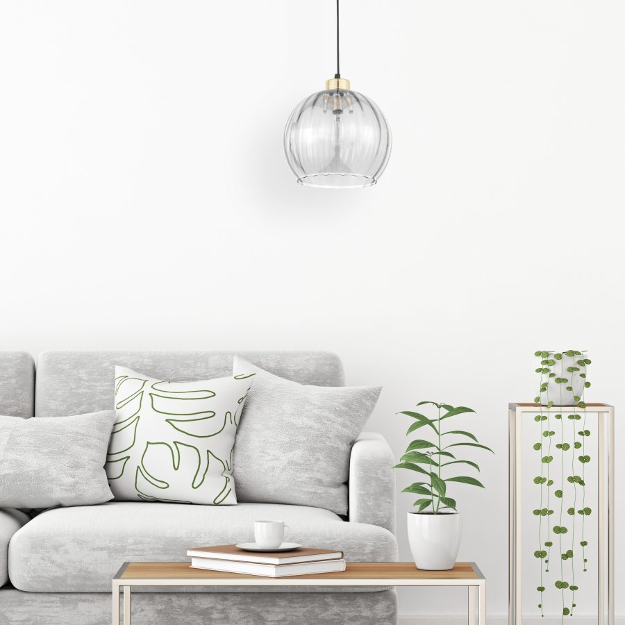 TK Devi loftlampe 250 - klar glas og sort metal