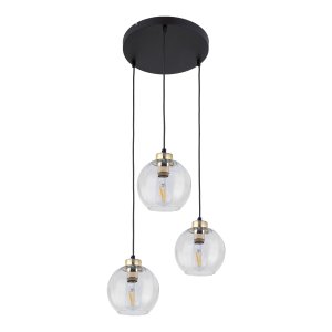 TK Devi loftlampe, m. 3 skrme - klar glas og sort metal