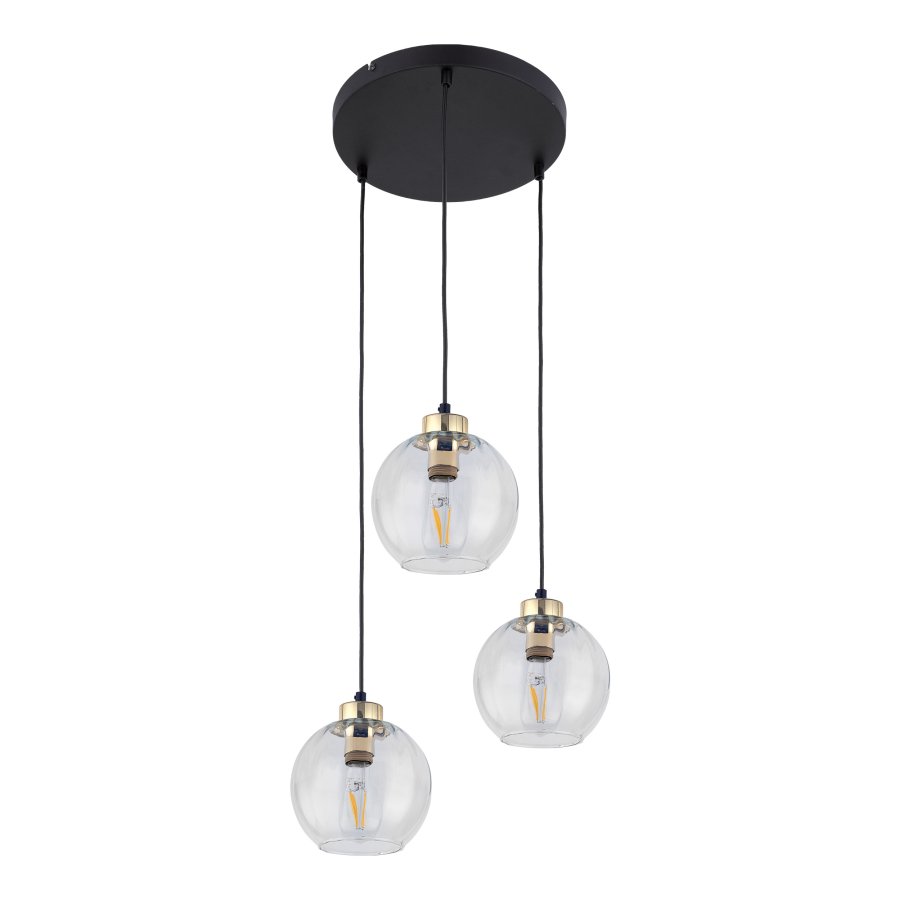 TK Devi loftlampe, m. 3 skrme - klar glas og sort metal