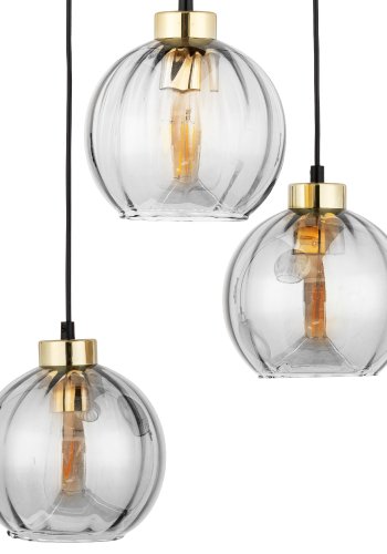 TK Devi loftlampe, m. 3 skrme - klar glas og sort metal
