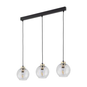 TK Devi loftlampe, m. 3 skrme - klar glas og sort metal