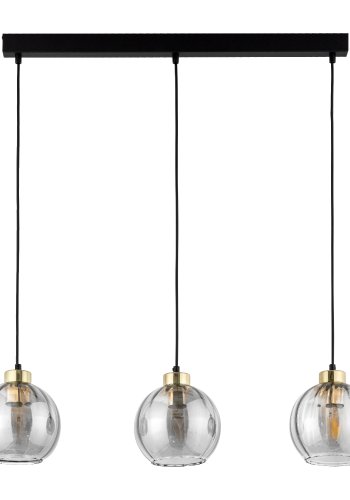 TK Devi taklampe, m. 3 skjermer - klart glass og sort metall