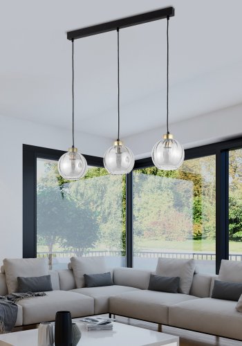 TK Devi taklampe, m. 3 skjermer - klart glass og sort metall