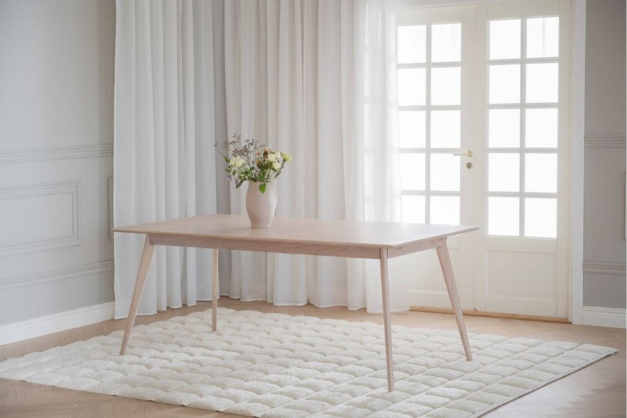 ROWICO rektangulr Yumi spisebord m. udtrk - hvidvasket egetrsfiner og eg (190x90)