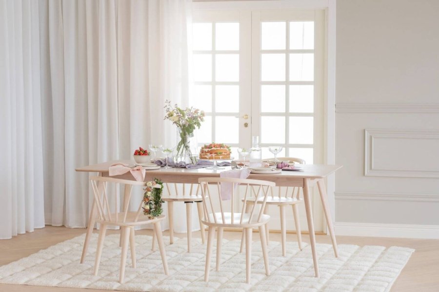 ROWICO rektangulr Yumi spisebord m. udtrk - hvidvasket egetrsfiner og eg (190x90)