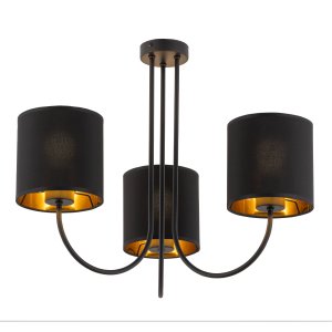 TK Torens loftlampe, m. 3 skrme - sort stof og sort metal