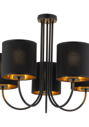 TK Torens loftlampe, m. 5 skjermer - svart stoff og sort metall