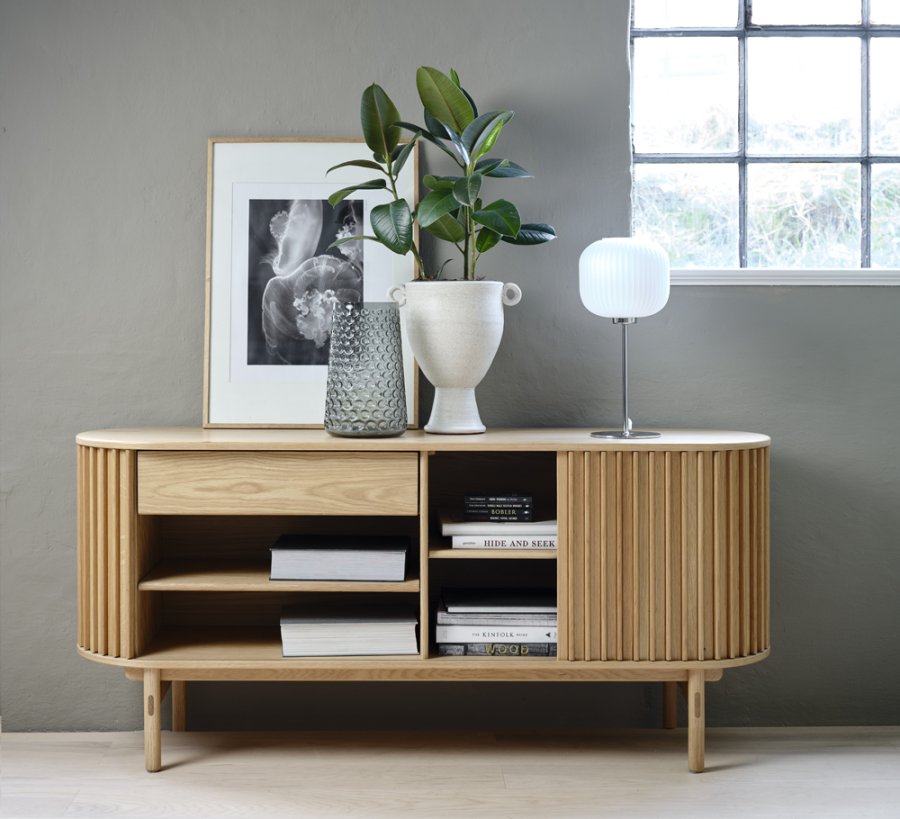Carno sk�nk, m. 2 skydel�ger, 2 hylder, 1 skuffe - natur egefin�r og egetr�