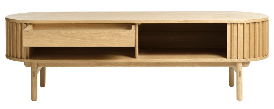 Carno TV-bord, m. 2 skydel�ger, 1 skuffe - natur egefin�r og egetr� (160x45)
