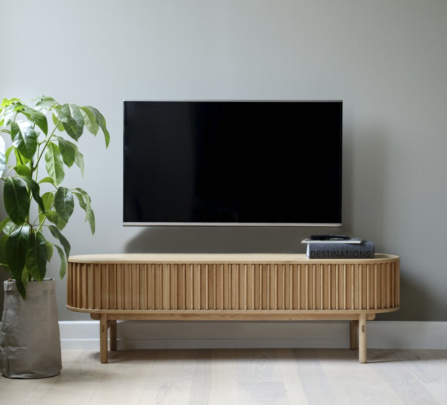 Carno TV-bord, m. 2 skydel�ger, 1 skuffe - natur egefin�r og egetr� (160x45)