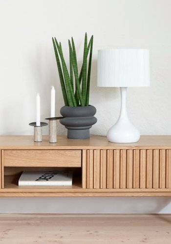 Carno TV-Tisch, mit 2 Schiebetüren und 1 Schublade – Eiche natur (45x160)