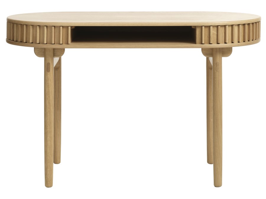 Carno Schreibtisch, mit 2 Schiebetüren und 1 Fach, oval - Eichenfurnier natur und Eiche (60x120)