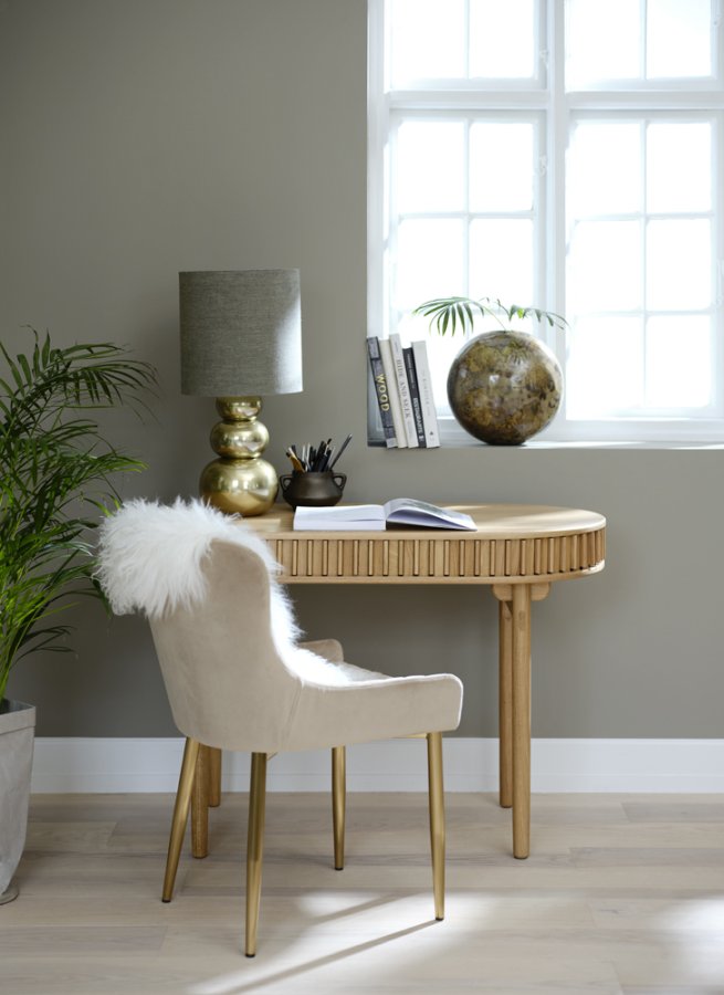 Carno Schreibtisch, mit 2 Schiebetüren und 1 Fach, oval - Eichenfurnier natur und Eiche (60x120)