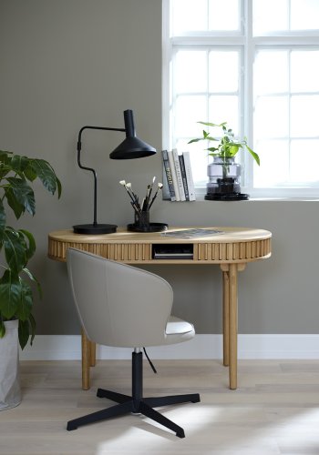 Carno Schreibtisch, mit 2 Schiebetüren und 1 Fach, oval - Eichenfurnier natur und Eiche (60x120)