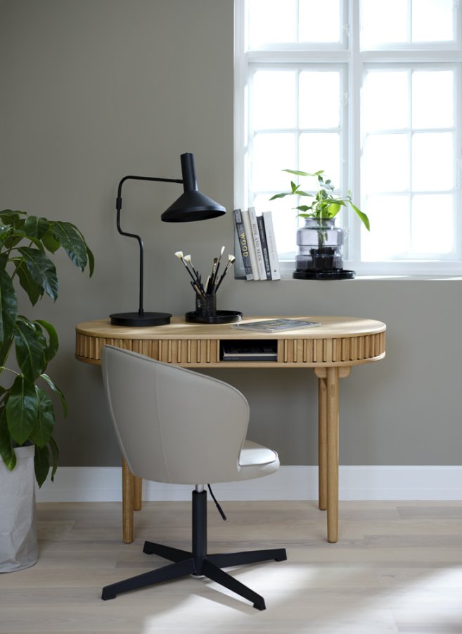 Carno Schreibtisch, mit 2 Schiebetüren und 1 Fach, oval - Eichenfurnier natur und Eiche (60x120)