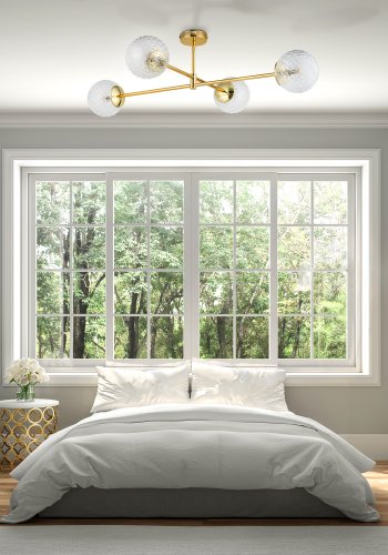 TK Cadix loftlampe, m. 4 skrme - glas og guld stl