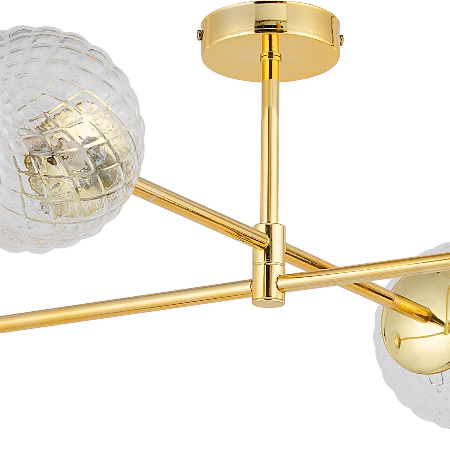 TK Cadix loftlampe, m. 4 skrme - glas og guld stl