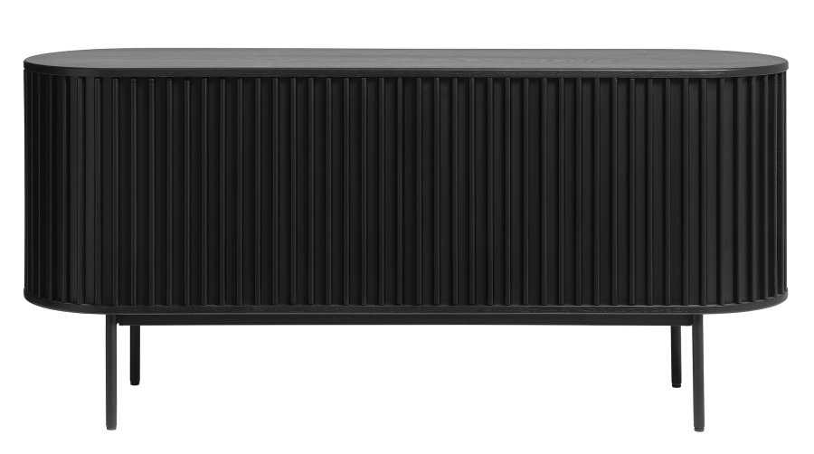 Siena skjenk, med 2 drer, 2 hyller, 1 skuff - svart eikefiner/eik og sort metall