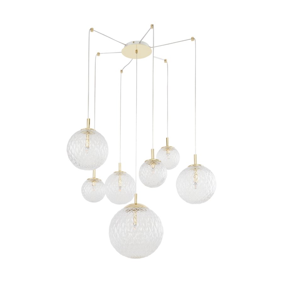 TK Cadix taklampe, m. 7 skjermer - glass og gull stl