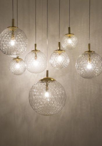 TK Cadix taklampe, m. 7 skjermer - glass og gull stl