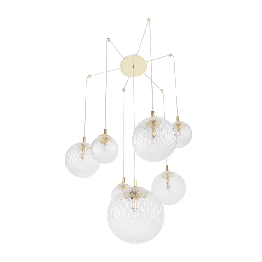 TK Cadix taklampe, m. 7 skjermer - glass og gull stl