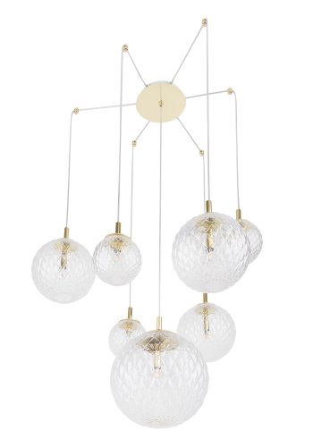 TK Cadix taklampe, m. 7 skjermer - glass og gull stl