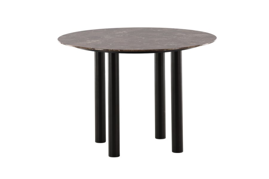 VIND KOLLEKSJON Havstone spisebord, rundt - glass med brunt marmormnster og sort metall (106)