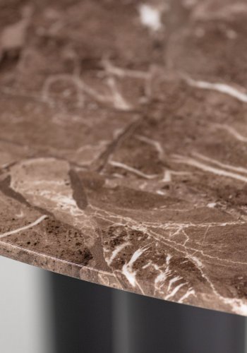 VIND KOLLEKSJON Havstone spisebord, rundt - glass med brunt marmormnster og sort metall (106)