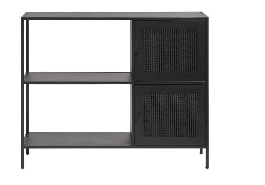 Malibu-skap, m. 2 drer og 2 hyller - svart metall (B:100)