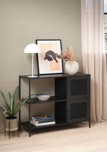 Malibu-skap, m. 2 drer og 2 hyller - svart metall (B:100)