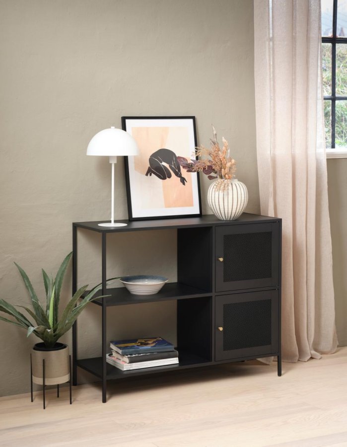 Malibu-skap, m. 2 drer og 2 hyller - svart metall (B:100)