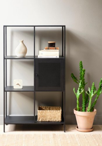 Malibu bokhylle, m. 1 dr - svart metall (H:135)