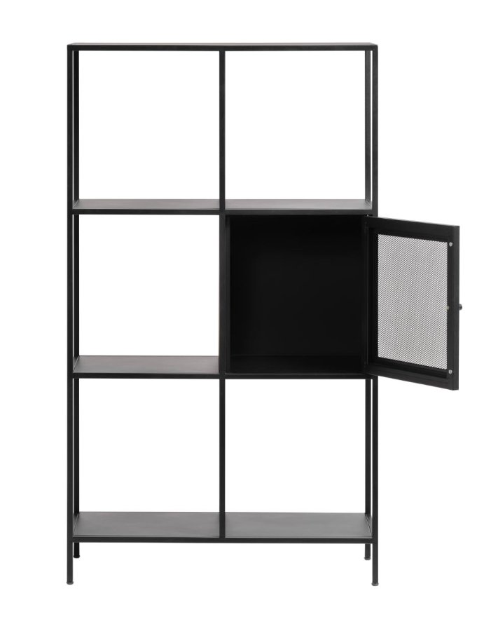 Malibu bokhylle, m. 1 dr - svart metall (H:135)