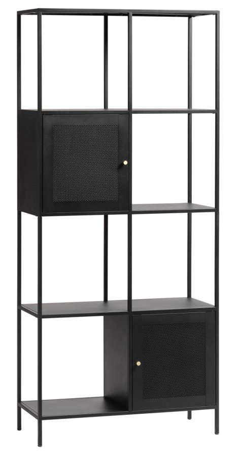 Malibu bokhylle, m. 2 drer - svart metall (H:180)