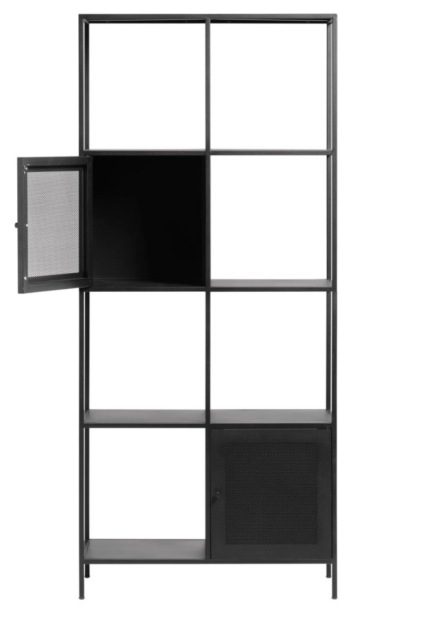 Malibu bokhylle, m. 2 drer - svart metall (H:180)