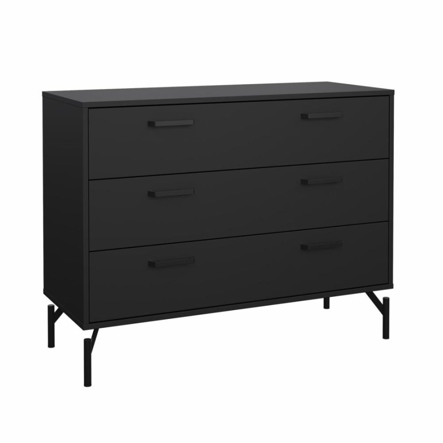 TVILUM Dana Chest med 3 skuffer, Matt Black, 98,7 x 39,8 x 76,6 cm