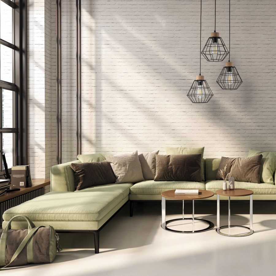 TK Rafael taklampe, m. 3 skjermer - svart metall og tre